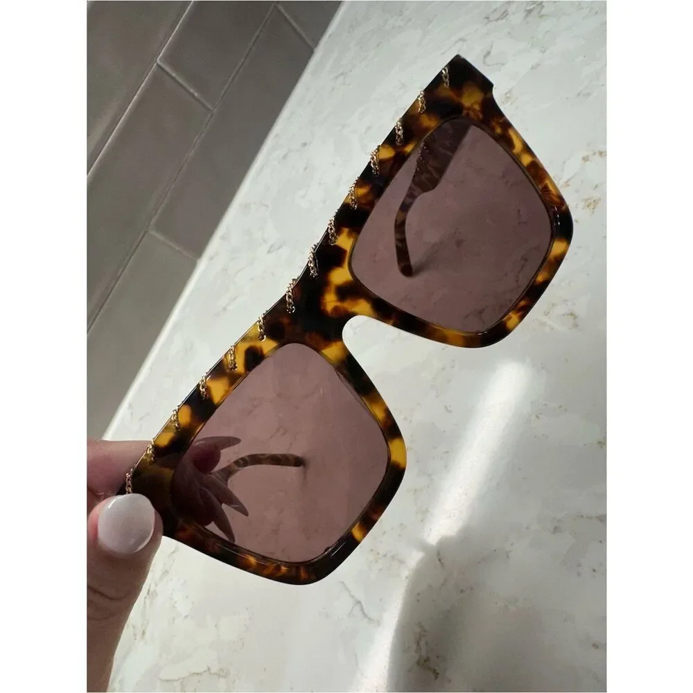 Stella McCartney Tortoiseshell Square Sunglasses with Chain Detail
